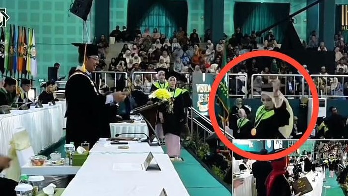 Momen Wisuda UINSA Berubah Tegang, Wisudawati Terjatuh dari Panggung Saat Bersiap Difoto Bersama Rektor
